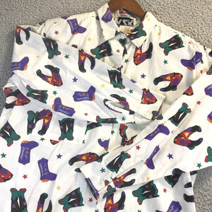 Vintage KZK Shirt Womens Medium Boots 100% Cotton Button Up Western Southwest